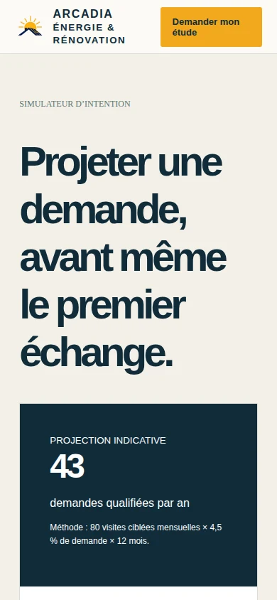 Simulateur mobile : projection d’une demande avant le premier échange.