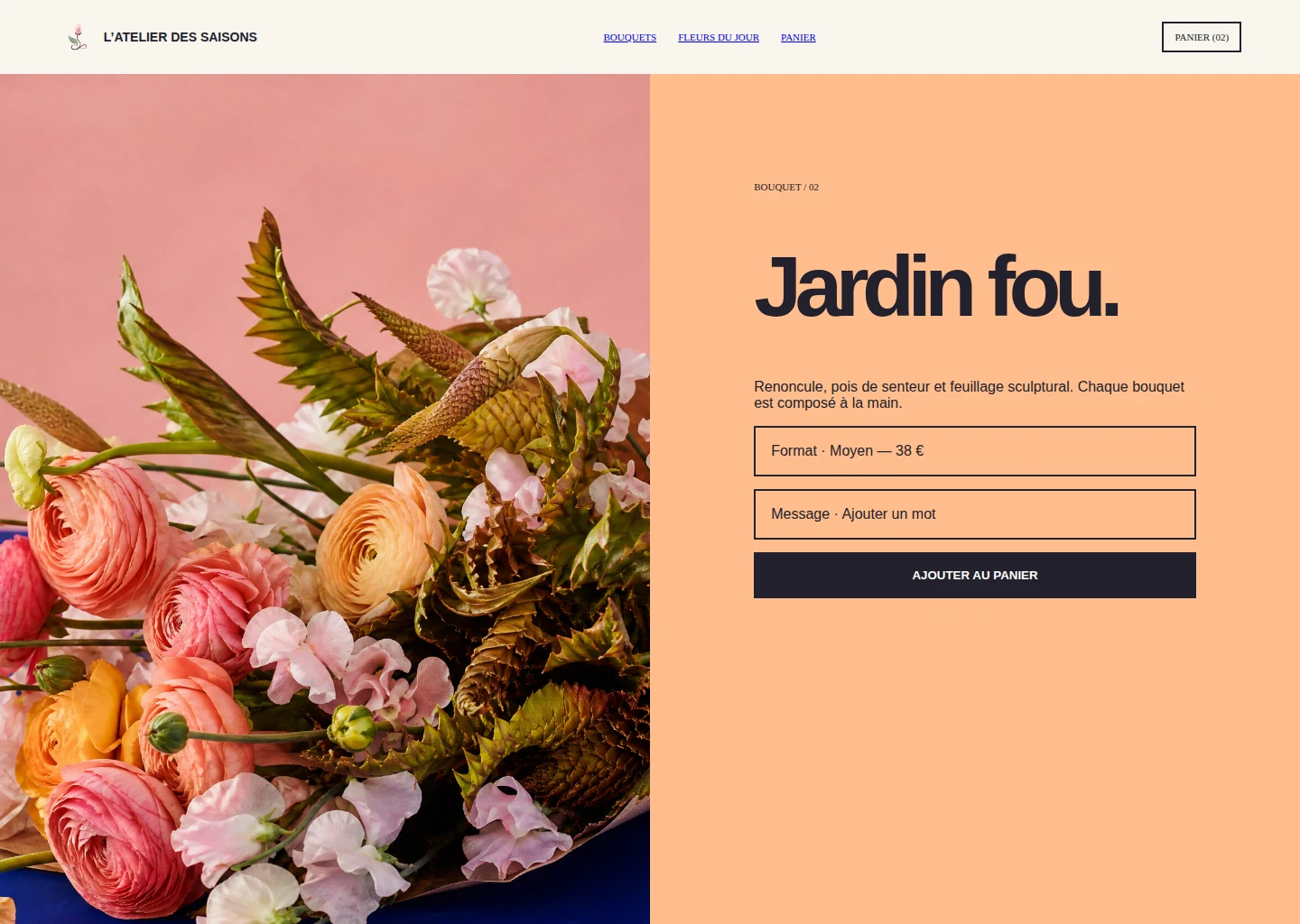Fiche produit : choix, personnalisation et commande.