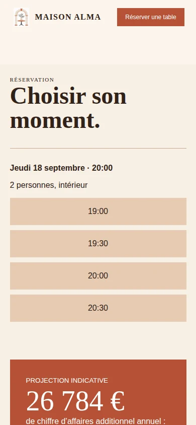 Réservation mobile : choix du créneau et projection de valeur.