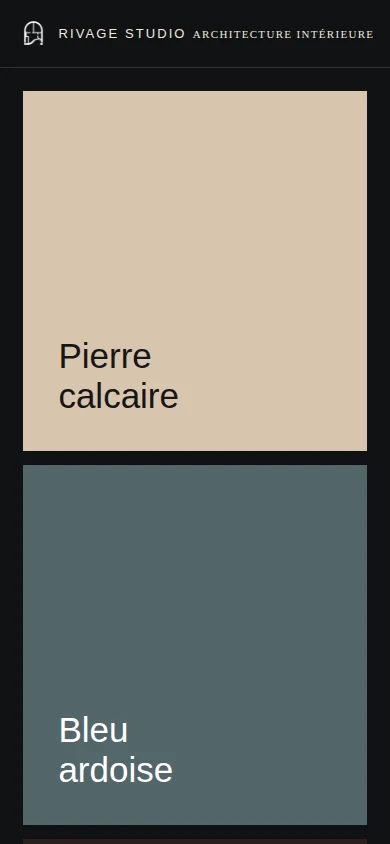 Vue mobile : palette de matières et direction artistique.