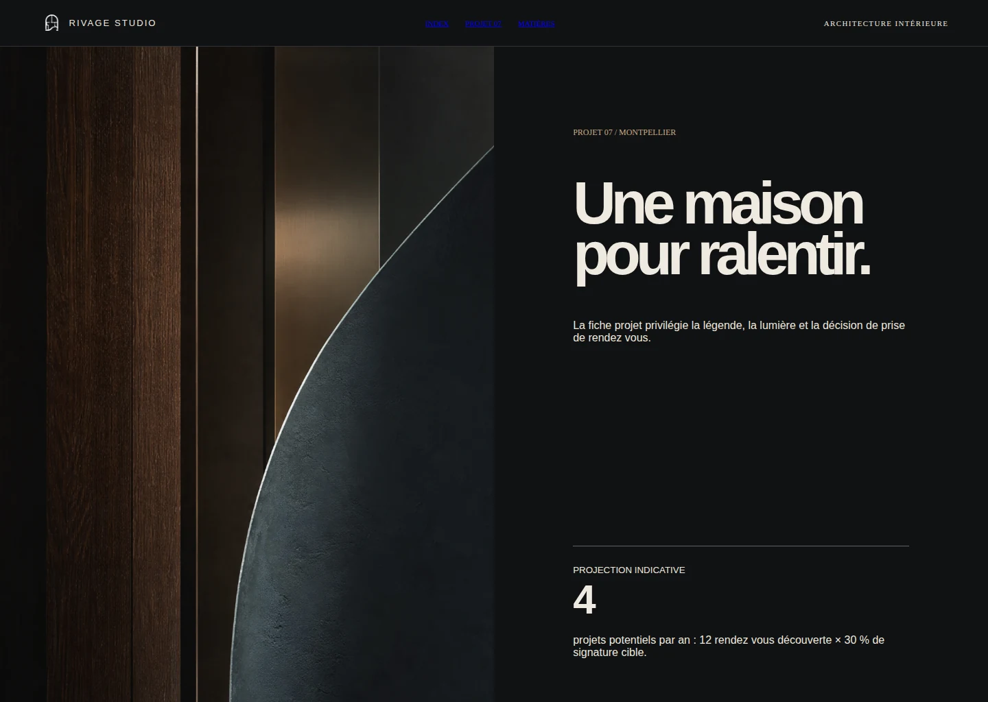 Fiche projet : matière, récit et prise de rendez vous.